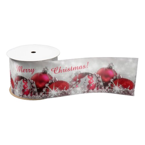 Silver And Red Merry Christmas Satin Ribbon