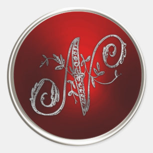Silver and Red Monogram N Envelope Seal