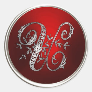 Silver and Red Monogram U Envelope Seal