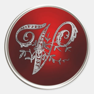 Silver and Red Monogram V Envelope Seal