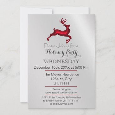 Silver and Red Reindeer holiday party Invitation