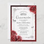 Silver and Red Rose Elegant Quinceanera Invitation (Front)