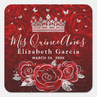 Silver and Red Rose Elegant Template Square Sticke