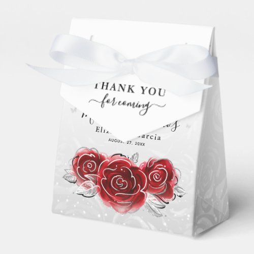 Silver and Red Rose Thank You Birthday Party Favor Boxes