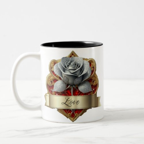 Silver And Red Rose Two_Tone Coffee Mug