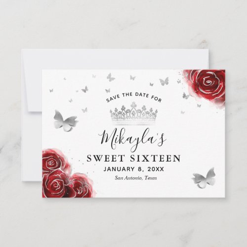 Silver and Red Roses Elegant Save The Date