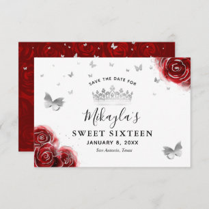Silver and Red Roses Elegant Save The Date
