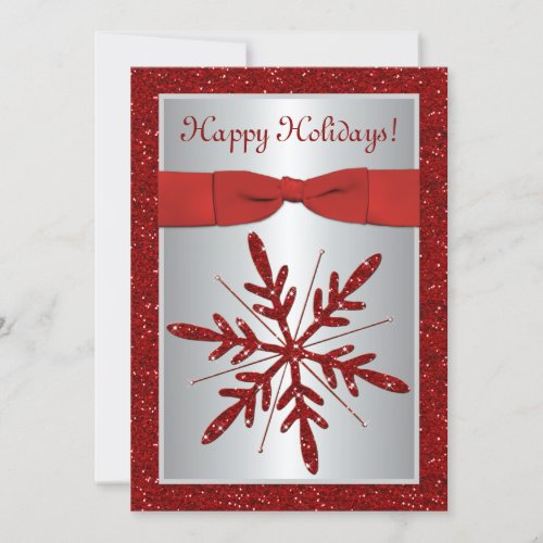 Silver and Red Snowflake Holiday Party Invitation