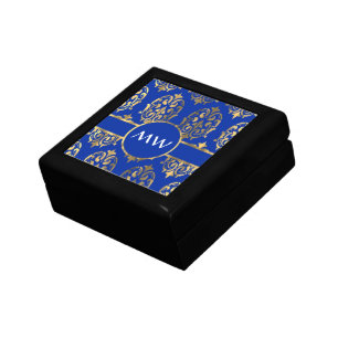Silver and royal blue damask monogram gift box