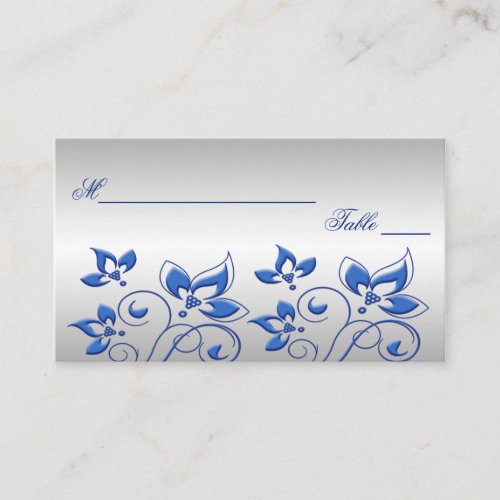 Silver and Royal Blue Floral Placecards Business Cards