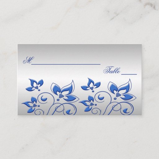 Customizable Silver and Royal Blue Floral Placecards Business Cards
