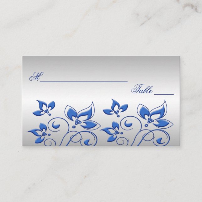 Silver and Royal Blue Floral Placecards (Front)
