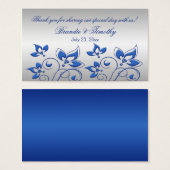 Silver and Royal Blue Floral Wedding Favor Tag (Front & Back)