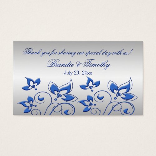 Silver and Royal Blue Floral Wedding Favor Tag Business Card Template