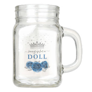 Silver and Royal Blue Quinceanera Doll Fund Mason Jar