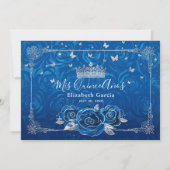 Silver and Royal Blue Quinceañera Photo Birthday Thank You Card (Back)