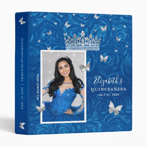 Silver and Royal Blue Rose Photo Album Guestbook 3 Ring Binder