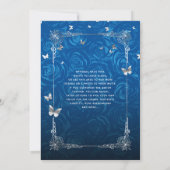 Silver and Royal Blue Roses Elegant Quinceanera Invitation (Back)
