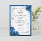 Silver and Royal Blue Roses Elegant Quinceanera