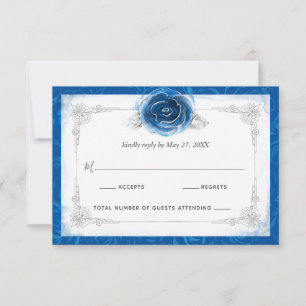 Silver and Royal Blue Roses Elegant RSVP Card