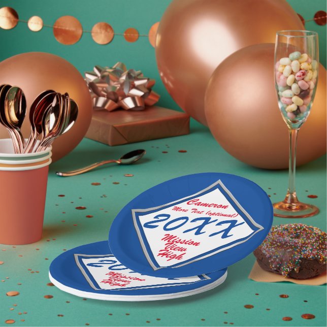 Silver and School Color Graduation  Paper Plates (Multi)