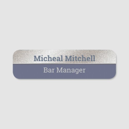 Silver and Slate Blue Business Employee Name Tag