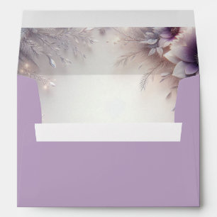 Silver and Soft Amethyst Winter Blooms Wedding Envelope