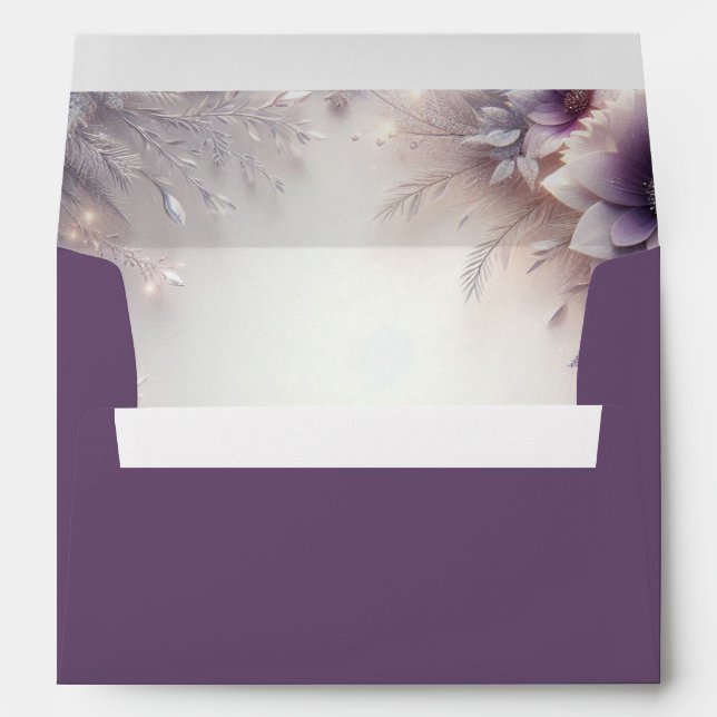 Silver and Soft Amethyst Winter Blooms Wedding Envelope (Back (Bottom))