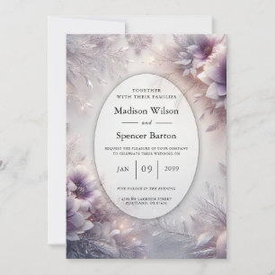 Silver and Soft Amethyst Winter Blooms Wedding Invitation