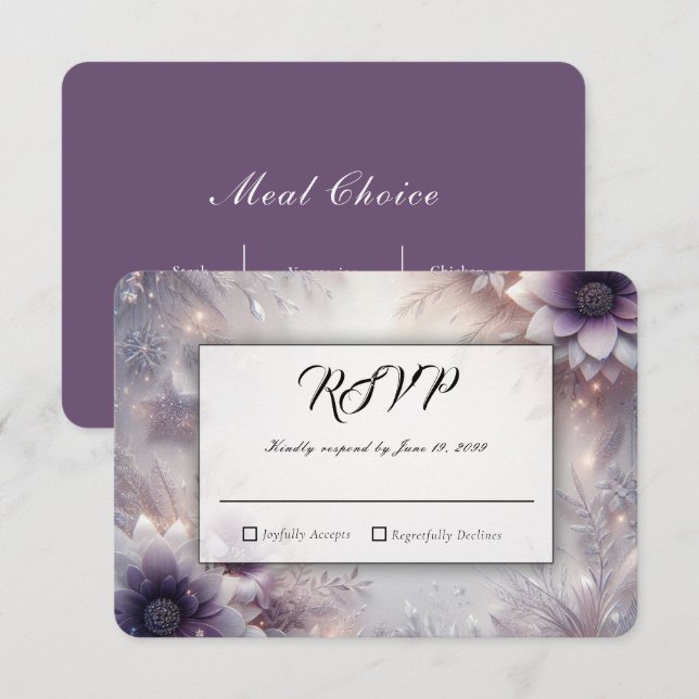 Silver and Soft Amethyst Winter Blooms Wedding RSVP Card (Front/Back)