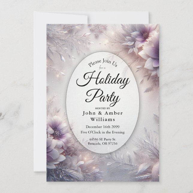 Silver and Soft Amethyst Winter Holiday Party Invitation (Front)