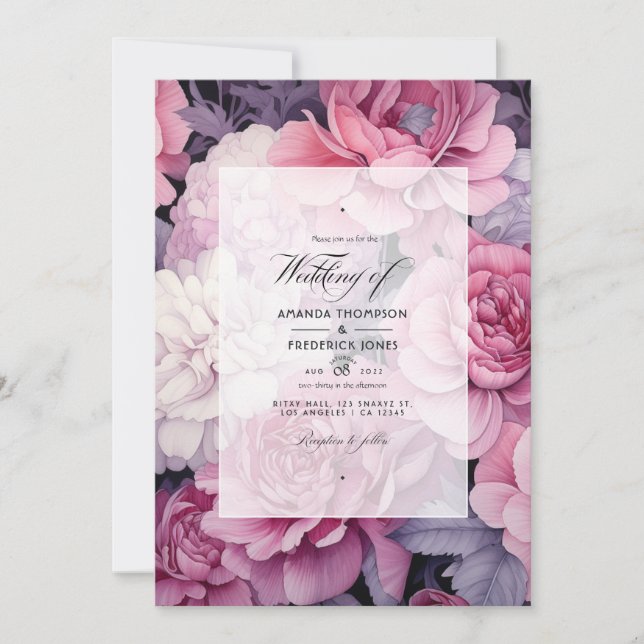 Silver and Soft Pink Floral Spring Wedding Invitation (Front)