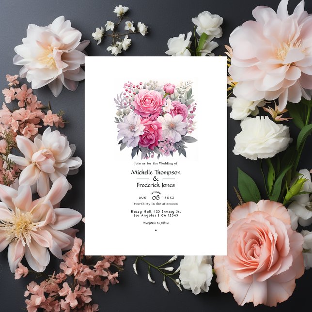 Silver and Soft Pink Floral Spring Wedding Invitation (Creator Uploaded)