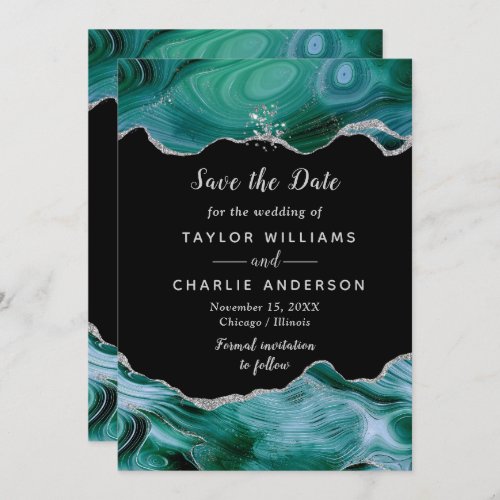 Silver and Teal Agate Wedding Save The Date