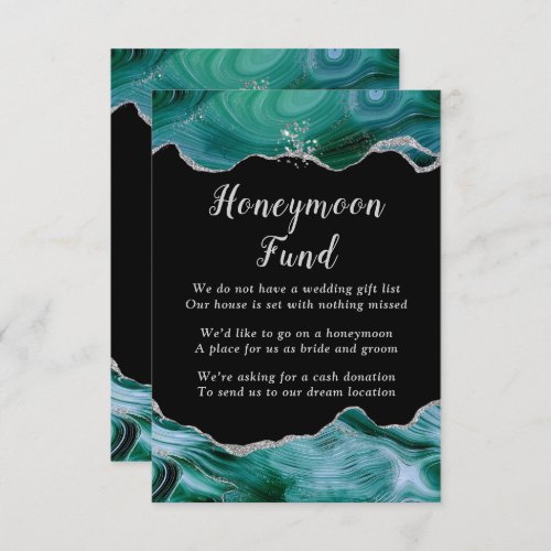 Silver and Teal Blue Agate Wedding Honeymoon Fund Enclosure Card