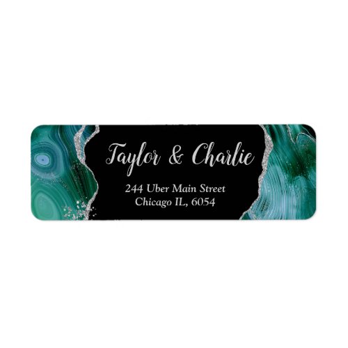Silver and Teal Blue Agate Wedding Label