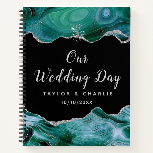 Silver and Teal Blue Agate Wedding Notebook