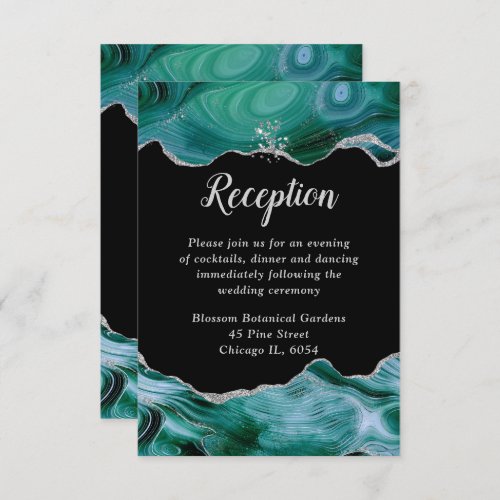 Silver and Teal Blue Agate Wedding Reception Enclosure Card