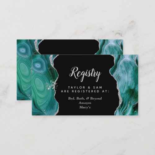 Silver and Teal Blue Agate Wedding Registry Enclosure Card