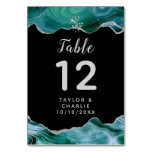 Silver and Teal Blue Agate Wedding Table Number