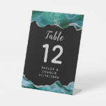 Silver and Teal Blue Agate Wedding Table Number Pedestal Sign