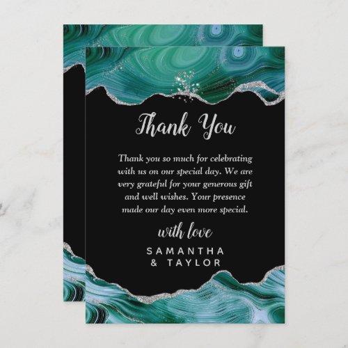 Silver and Teal Blue Agate Wedding Thank You Card