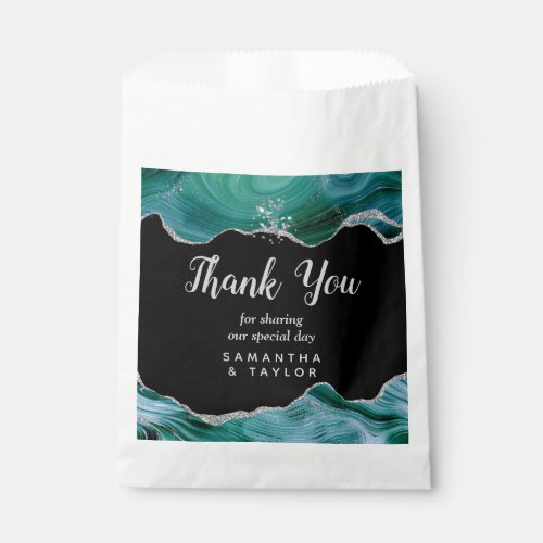 Silver and Teal Blue Agate Wedding Thank You Favor Bag