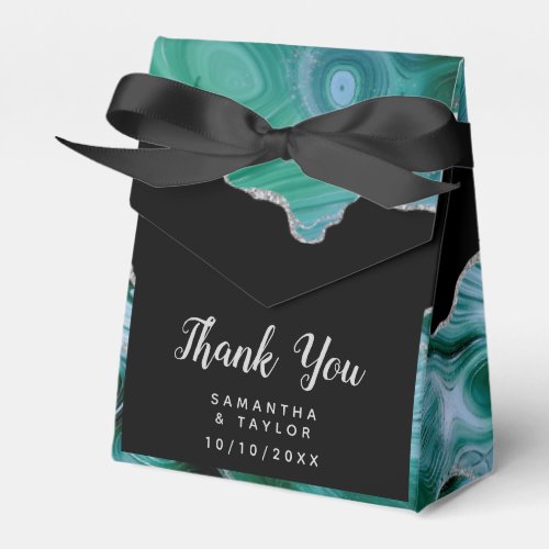 Silver and Teal Blue Agate Wedding Thank You Favor Boxes