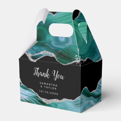 Silver and Teal Blue Agate Wedding Thank You Favor Boxes