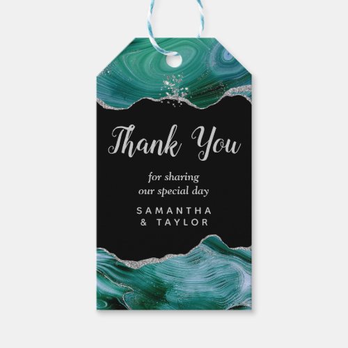 Silver and Teal Blue Agate Wedding Thank You Gift Tags