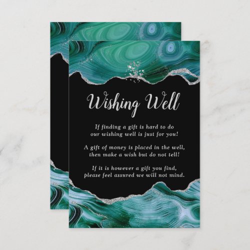 Silver and Teal Blue Agate Wedding Wishing Well Enclosure Card