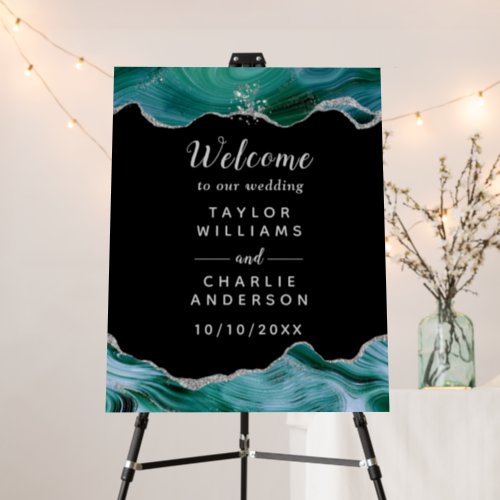 Silver and Teal Blue Agate Welcome Foam Board