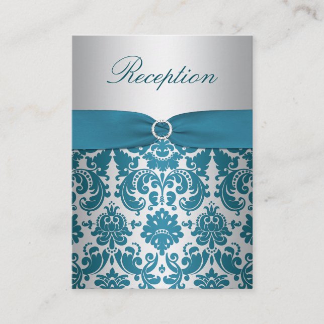 Silver and Teal Damask Enclosure Card (Front)