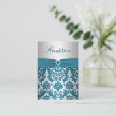 Silver and Teal Damask Enclosure Card (Standing Front)